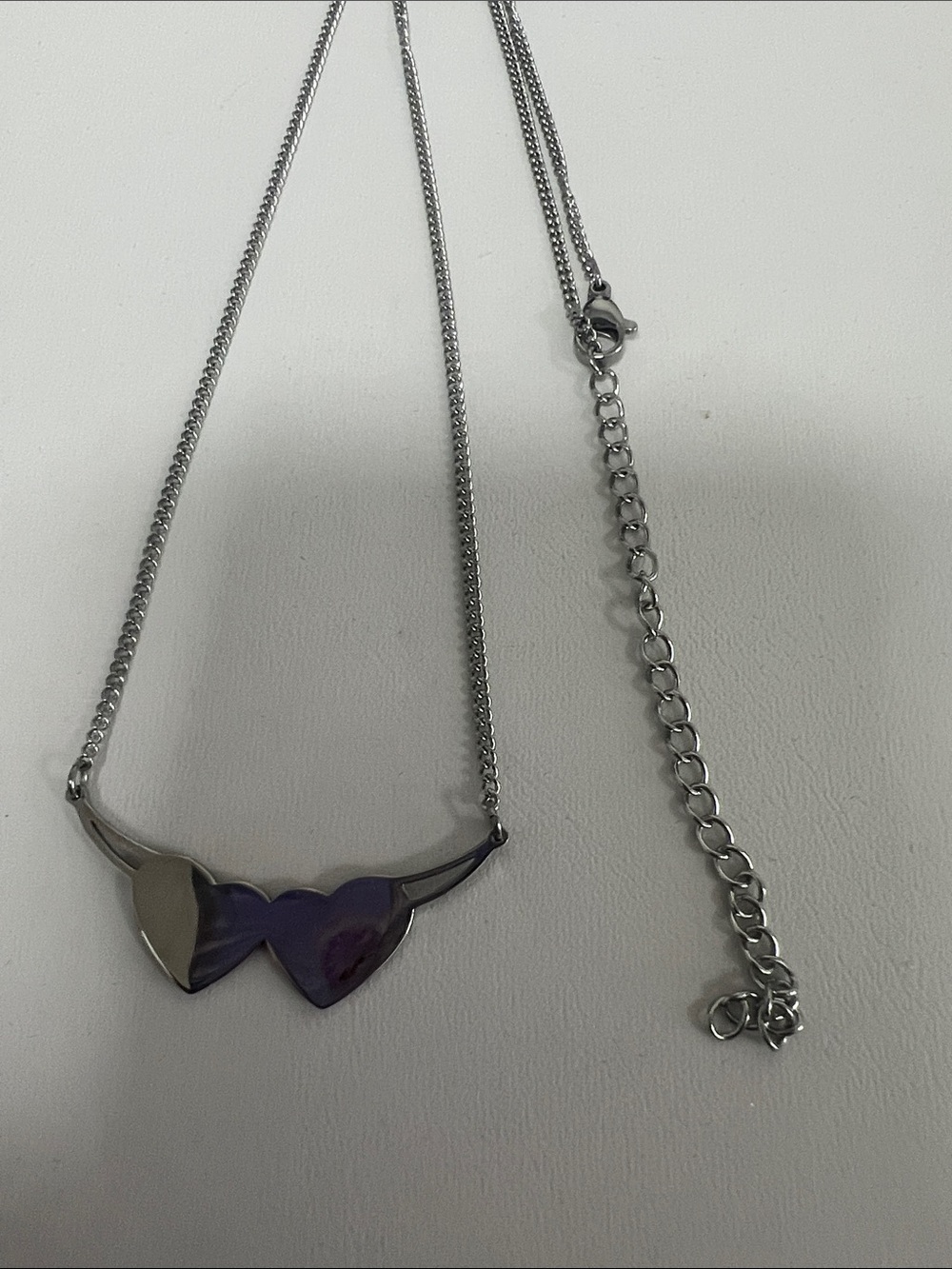 Stainless steel Silver  double Heart Pendant Necklace
